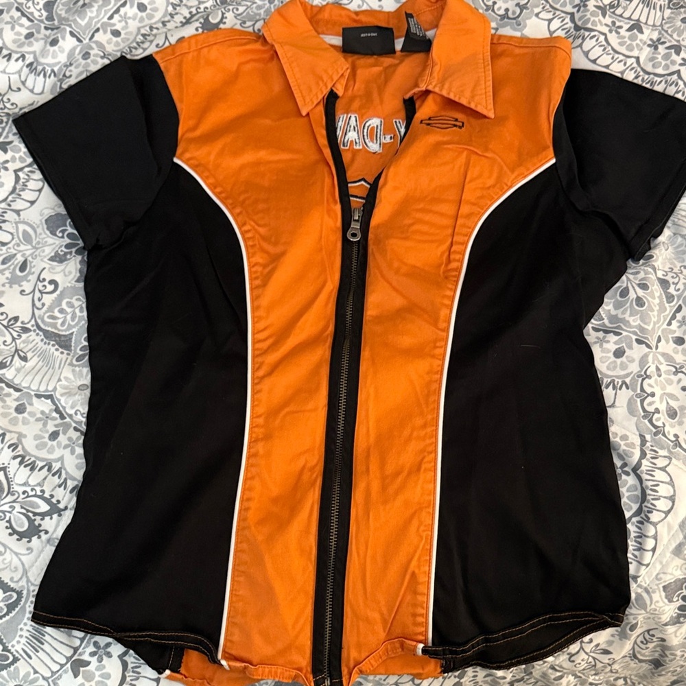 Harley-Davidson Orange and Black Women's Top - Picture 2 of 7